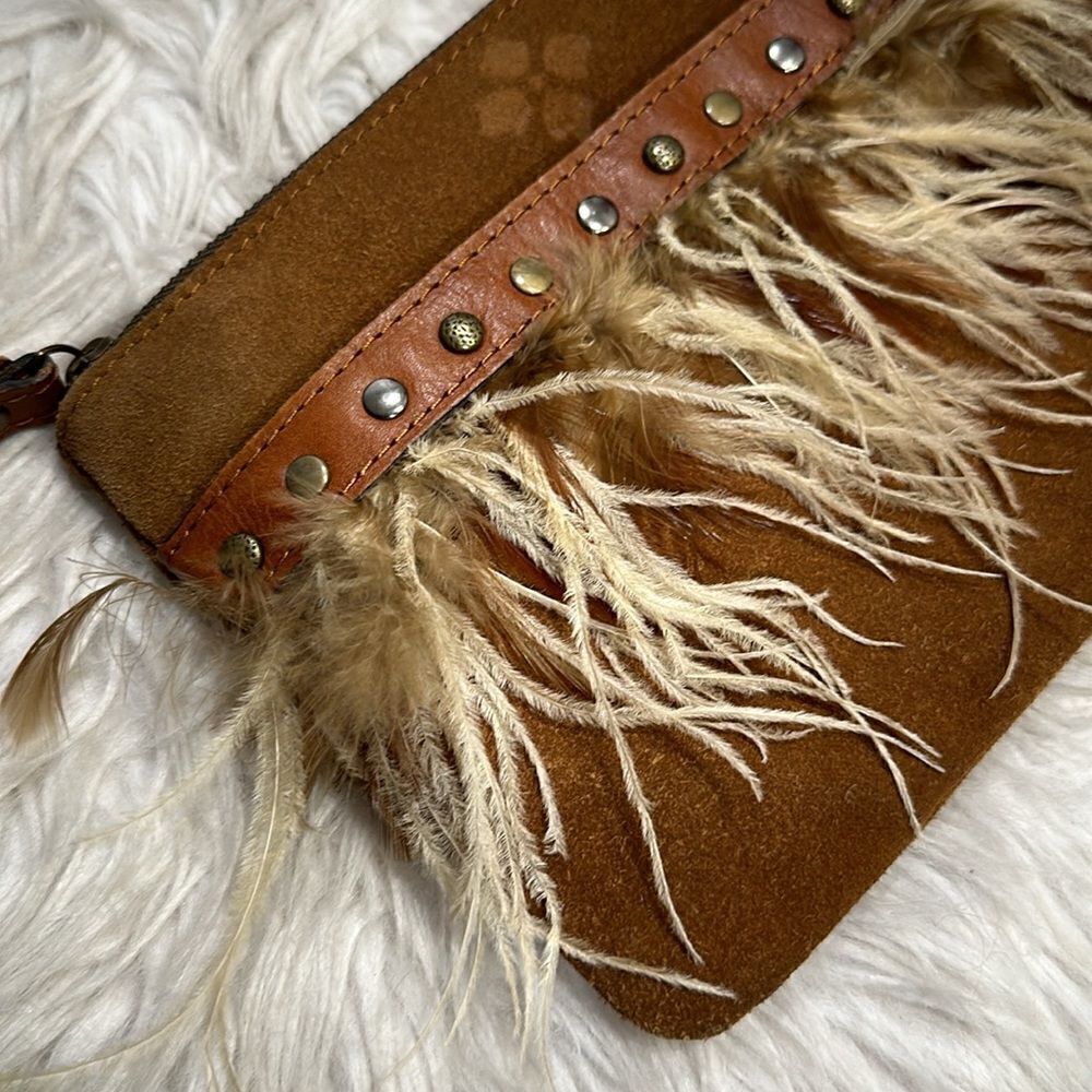 Patricia Nash Tan Suede and Leather Cassini Feather and Studded Wristlet - Picture 2 of 14
